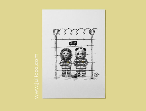 Illustration noir et blanc d’animaux de zoo en style graphique – Juliooz