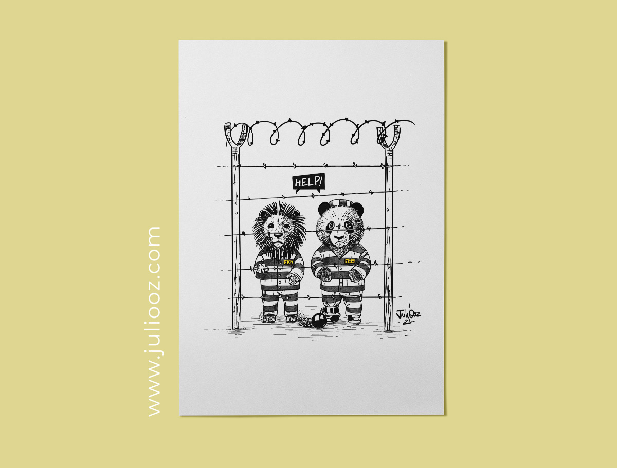 Illustration noir et blanc d’animaux de zoo en style graphique – Juliooz