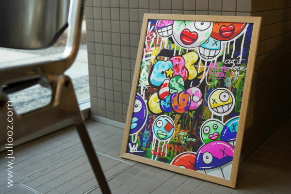 Affiche Art is love – personnages graffiti et message calligraphié par Juliooz