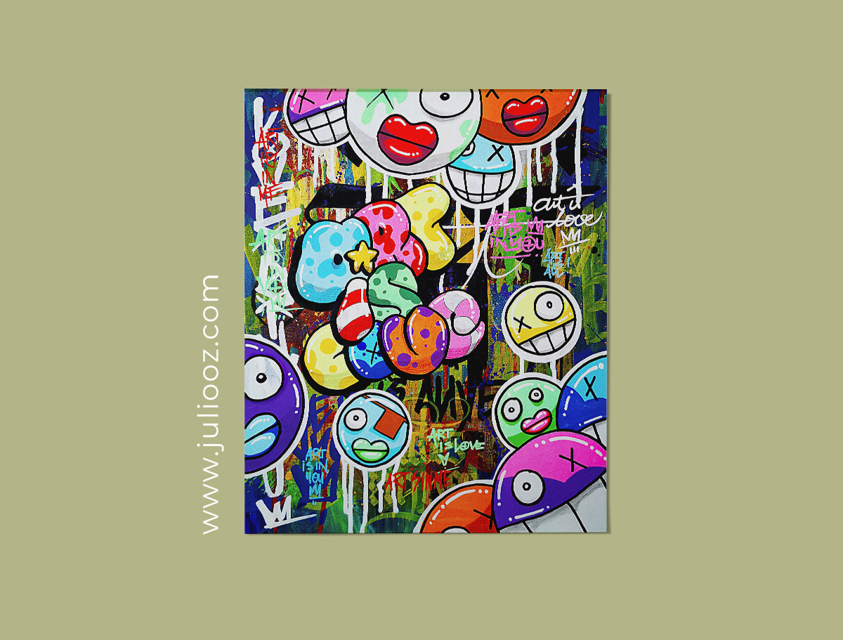 Affiche Art is love – personnages graffiti et message calligraphié par Juliooz