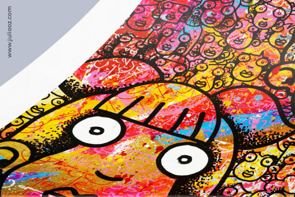 Tableau Candies Grozieux art urbain rose jaune bleu avec messages inspirants par Juliooz