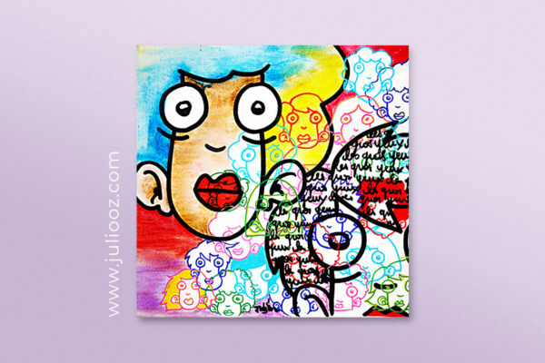 Toile Fais moi les gros yeux Grozieux diagonaux couleurs dégradées et écritures par Juliooz