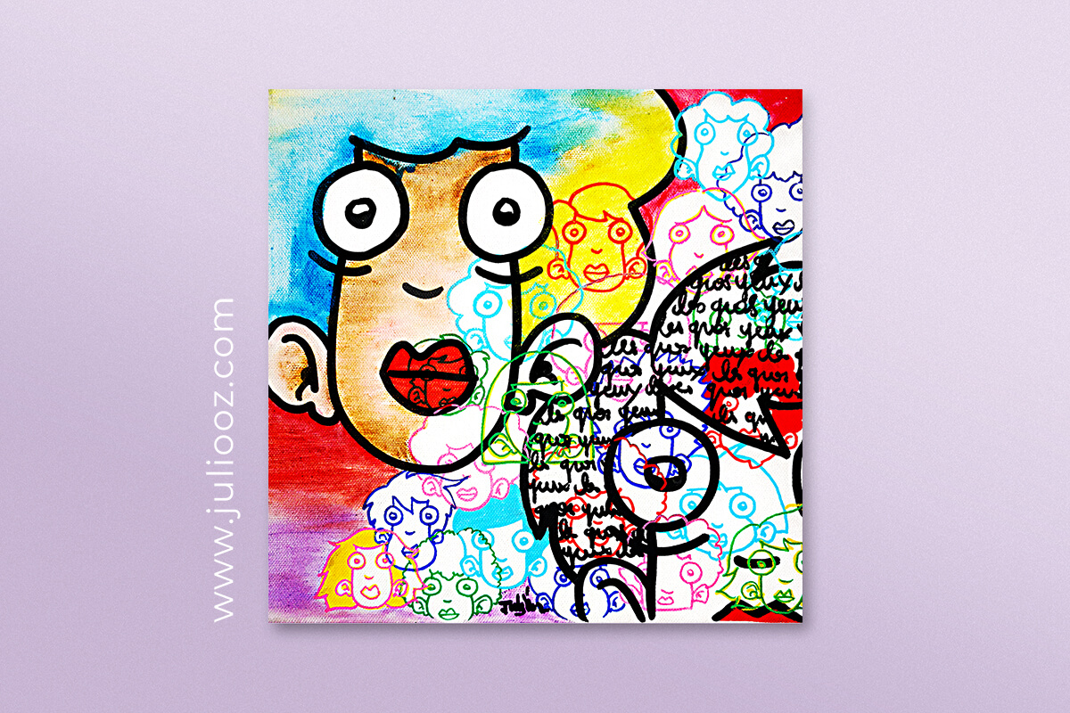 Toile Fais moi les gros yeux Grozieux diagonaux couleurs dégradées et écritures par Juliooz