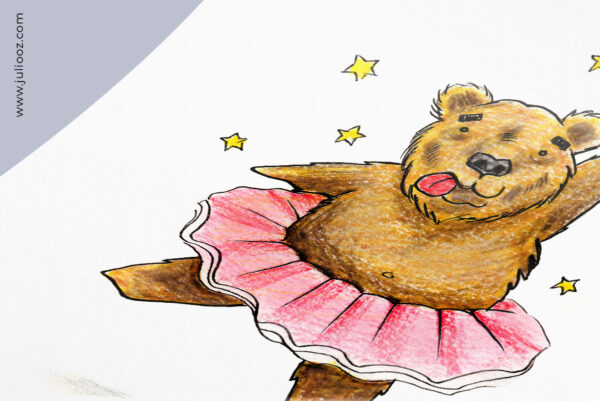 Illustration drôle d’un grizzly en tutu rose par Juliooz – Grizzly danseur