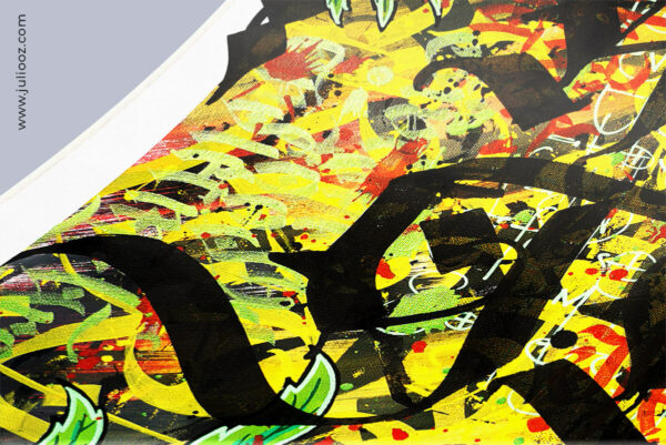 Œuvre street-art “High” par Juliooz – Calligraphie gothique et graffiti en HD