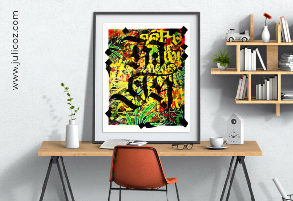 Œuvre street-art “High” par Juliooz – Calligraphie gothique et graffiti en HD