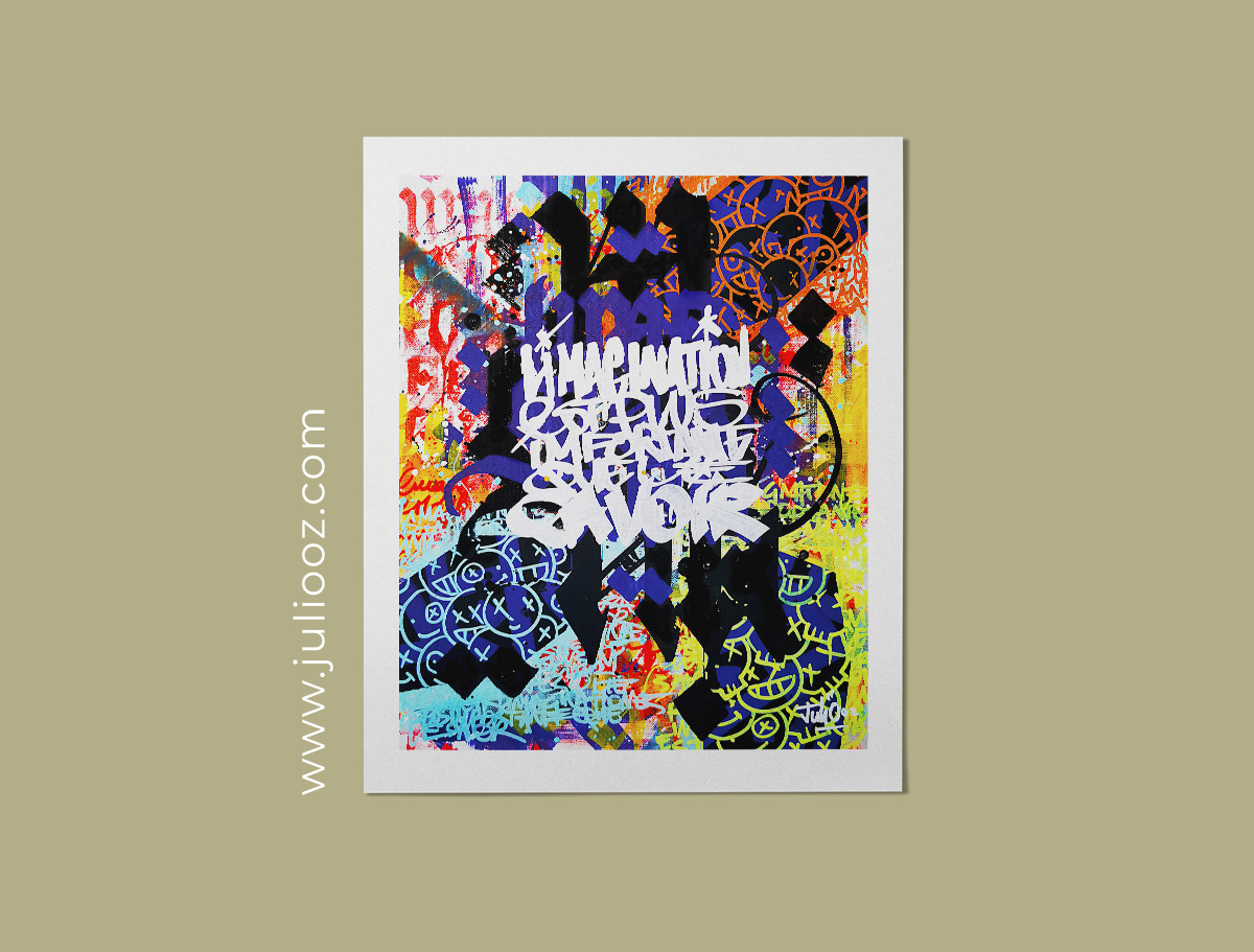 Affiche IMAGINATION – illustration street-art typographique et colorée par Juliooz