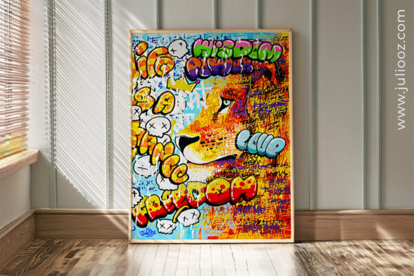 Œuvre street-art “Le lion saigne” – illustration graffiti et calligraphie par Juliooz
