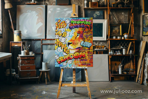Œuvre street-art “Le lion saigne” – illustration graffiti et calligraphie par Juliooz