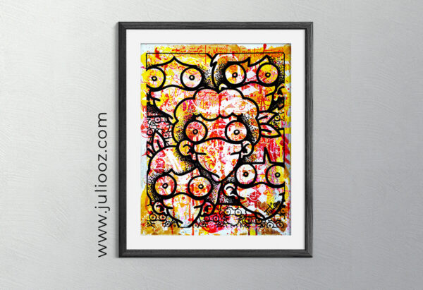 Tableau Prend tout Grozieux masqués fond mural graffiti jaune rouge blanc doré - de Juliooz