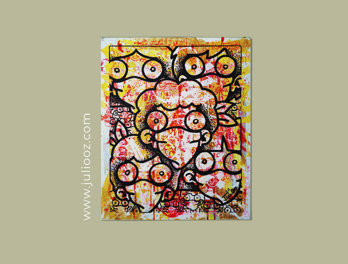 Tableau Prend tout Grozieux masqués fond mural graffiti jaune rouge blanc doré - de Juliooz