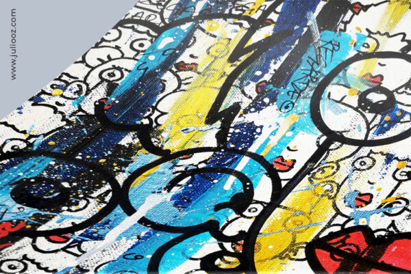 Tableau REGARDE Grozieux bleu blanc or graffiti lèvres rouges - de Juliooz