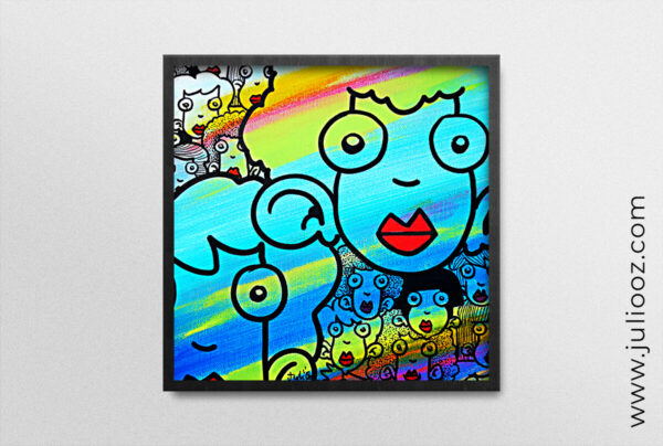 Tableau Rêve encore Grozieux fond bleu dégradé visages street art - de Juliooz