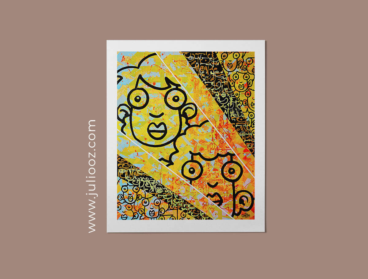 Tableau Rêve le monde Grozieux patchwork graffiti calligraphie - de Juliooz