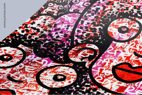 Tableau TAGADA Grozieux rouge rose graffiti visages de Juliooz