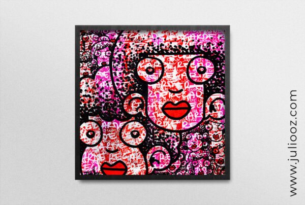 Tableau TAGADA Grozieux rouge rose graffiti visages de Juliooz