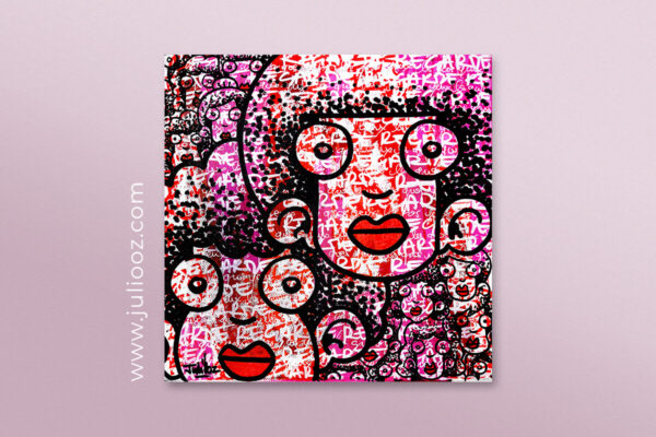 Tableau TAGADA Grozieux rouge rose graffiti visages de Juliooz