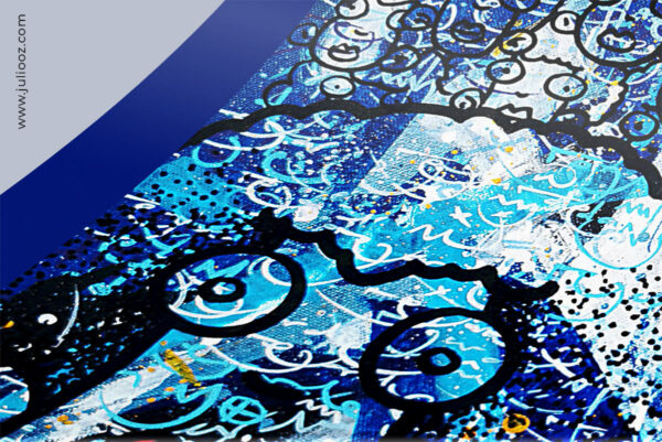 Tableau Viens voir la mer Grozieux bleu blanc graffiti visages - Par Juliooz
