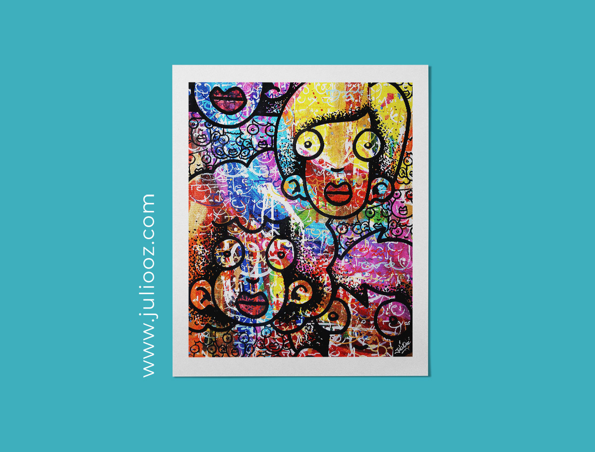 Tableau Volcan insomniaque Grozieux dégradé rouge violet bleu graffiti signée Juliooz