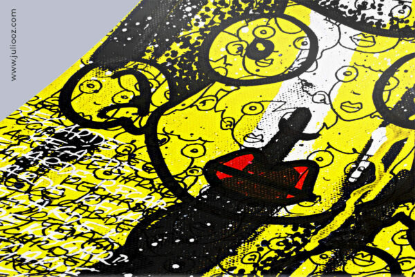 Tableau YELLOZ Grozieux street art jaune blanc graffiti REGARDE noir signée Juliooz