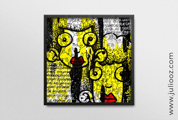 Tableau YELLOZ Grozieux street art jaune blanc graffiti REGARDE noir signée Juliooz